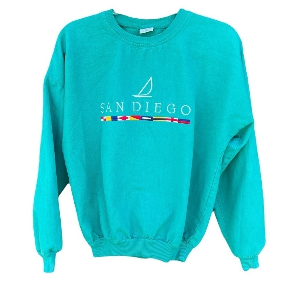 VTG Crazy‎ Shirts SAN DIEGO Embroidered Crewneck Sweatshirt Sailing Flags Small